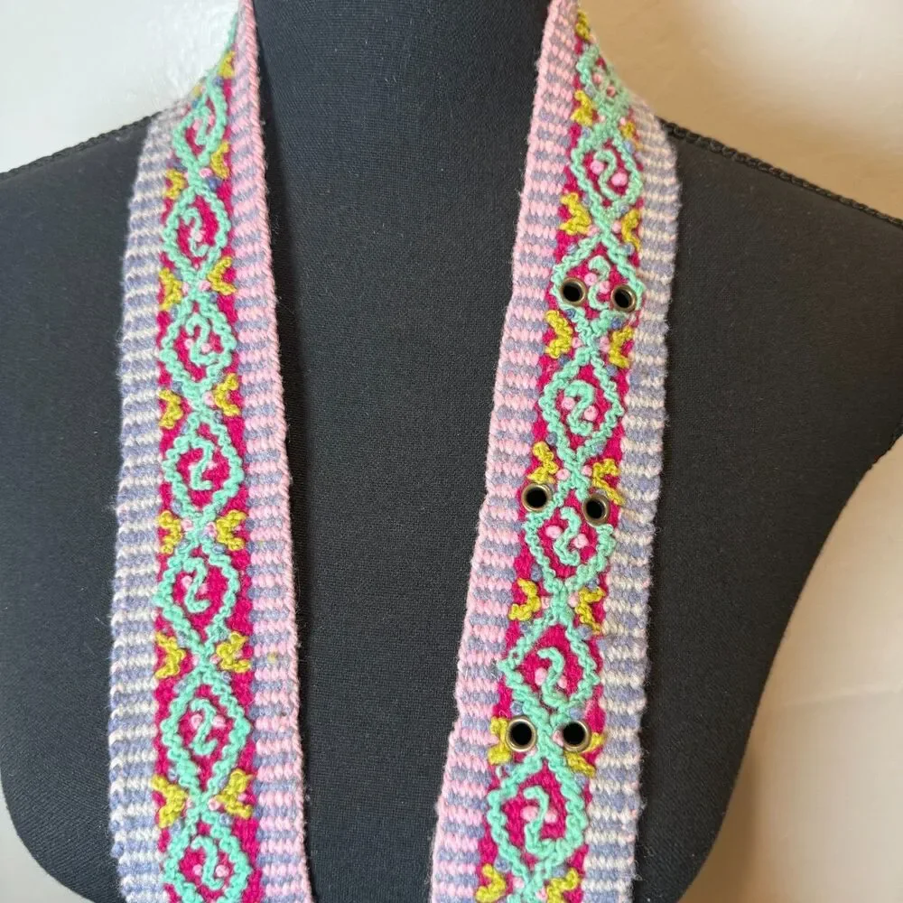 Jenny Krauss Woven Boho Colorful Belt Silver Colored Buckle Women's Size Medium